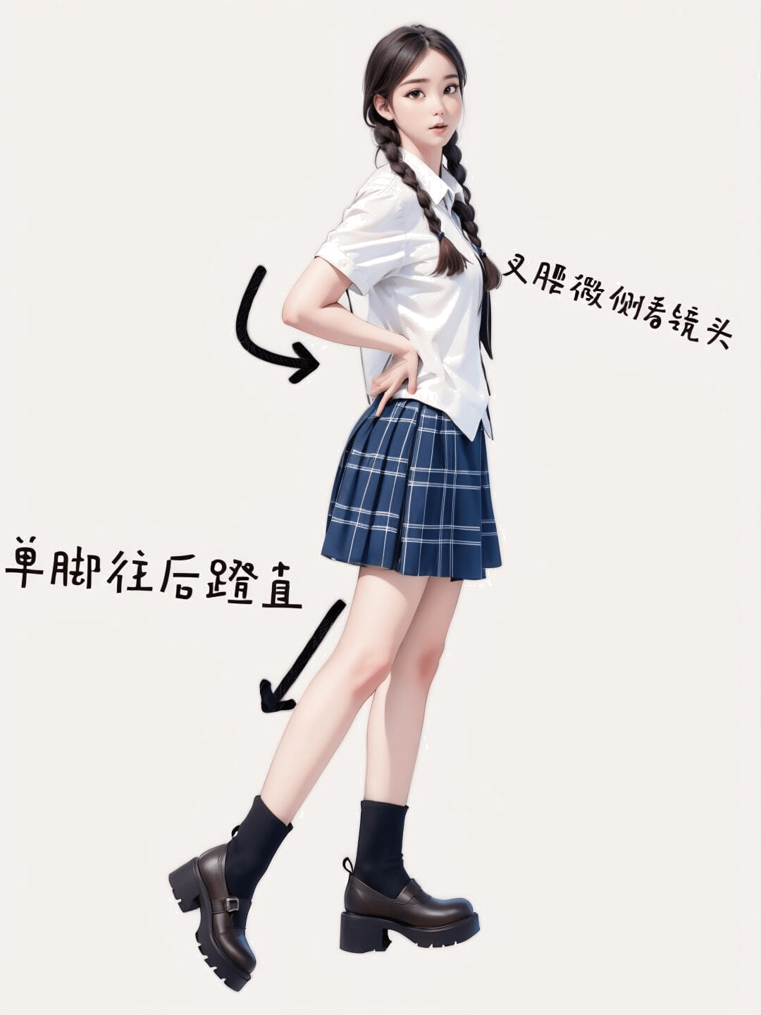 叉腰后蹬站姿