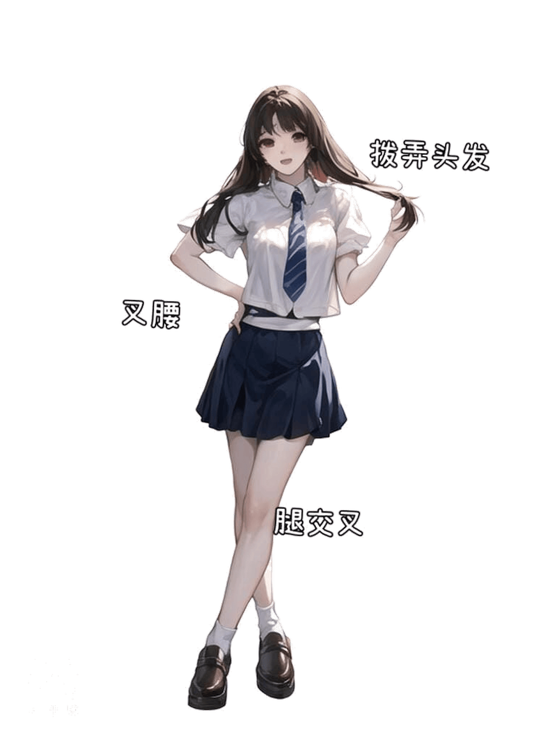 叉腰拨弄秀发