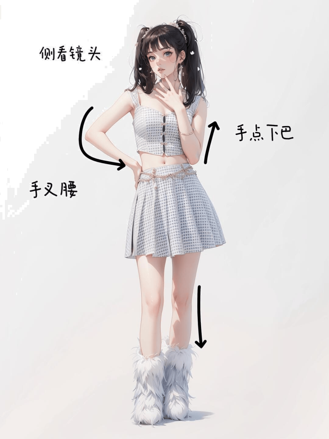 叉腰指颌侧视