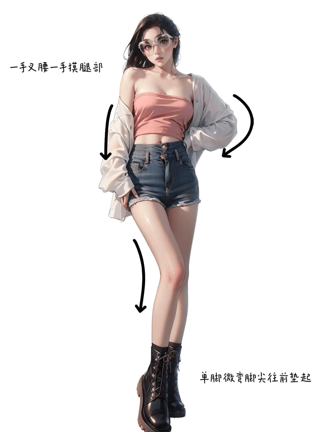 叉腰摸腿踮脚