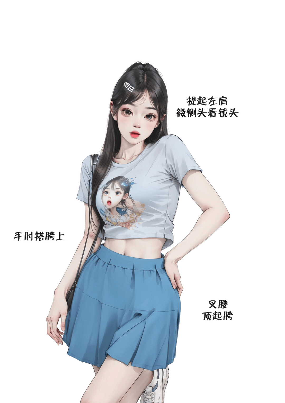 叉腰顶胯侧头