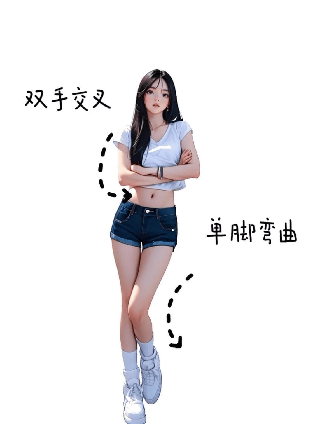 双手交叉单脚弯曲