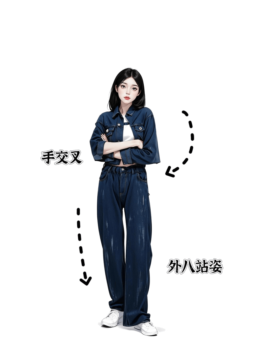 双手交叉外八站姿