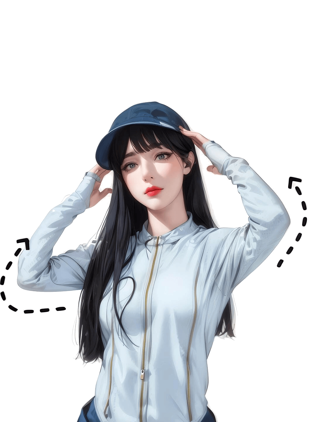 双手扶帽站立