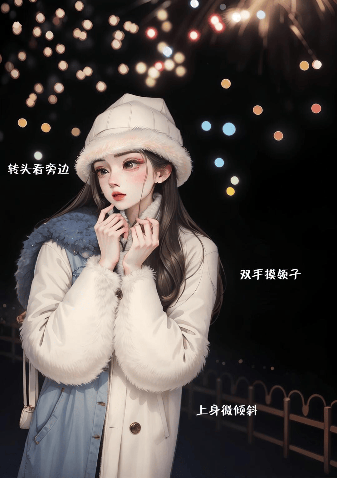 双手抚领微倾身