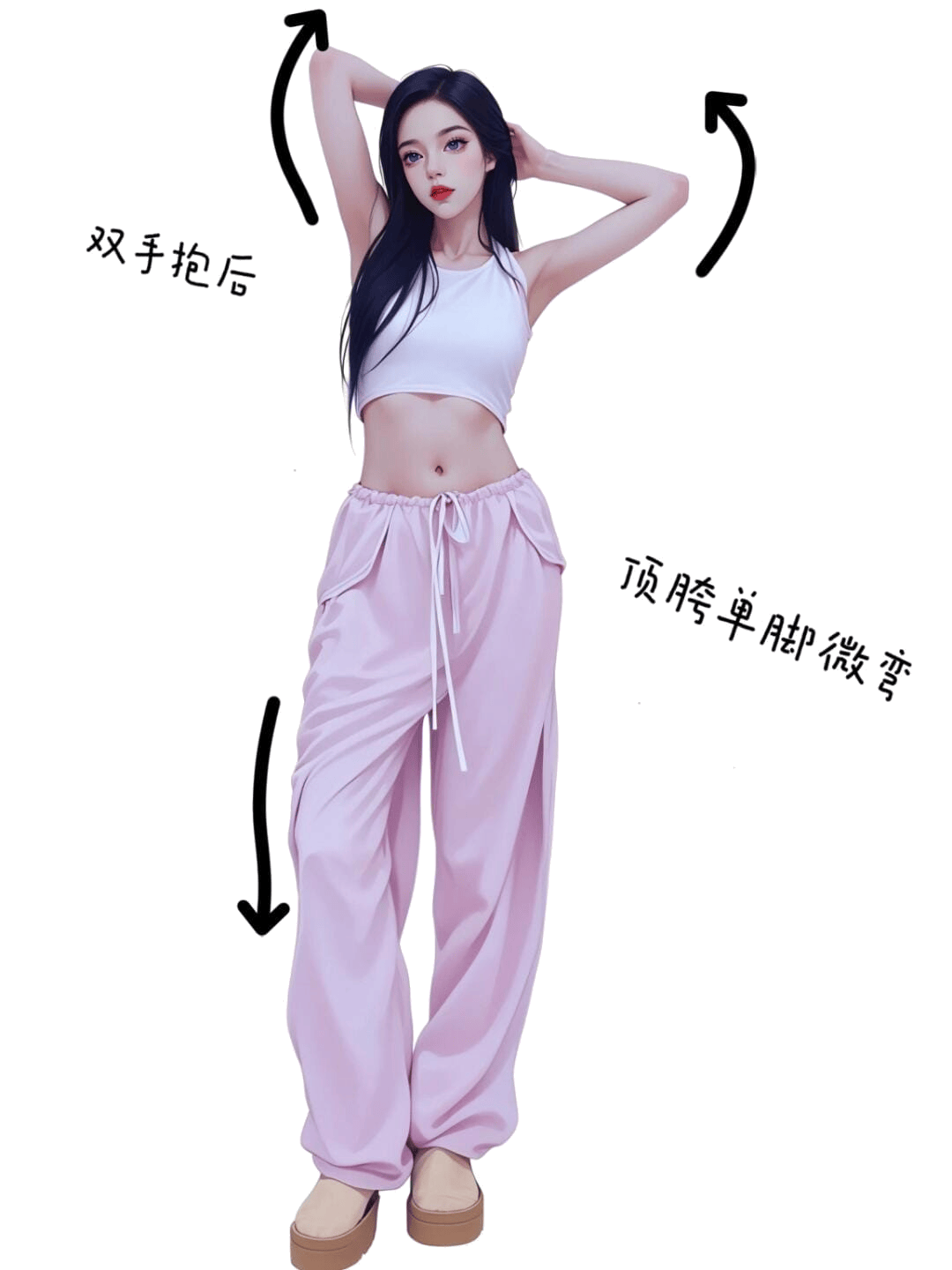 双手抱后顶胯站姿