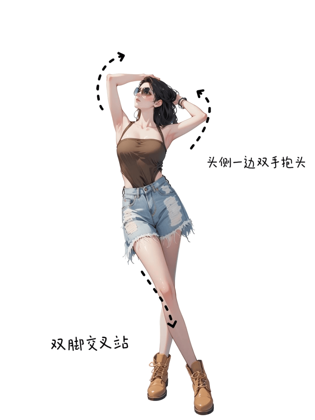 双手抱头交叉站姿