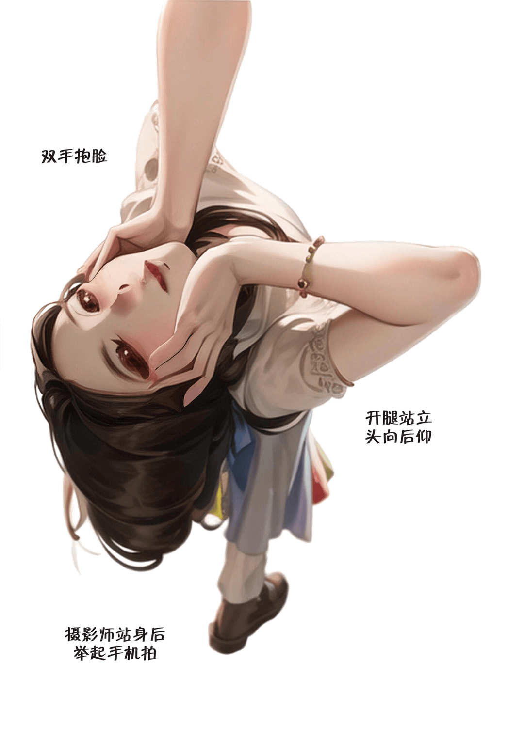 双手抱脸仰视