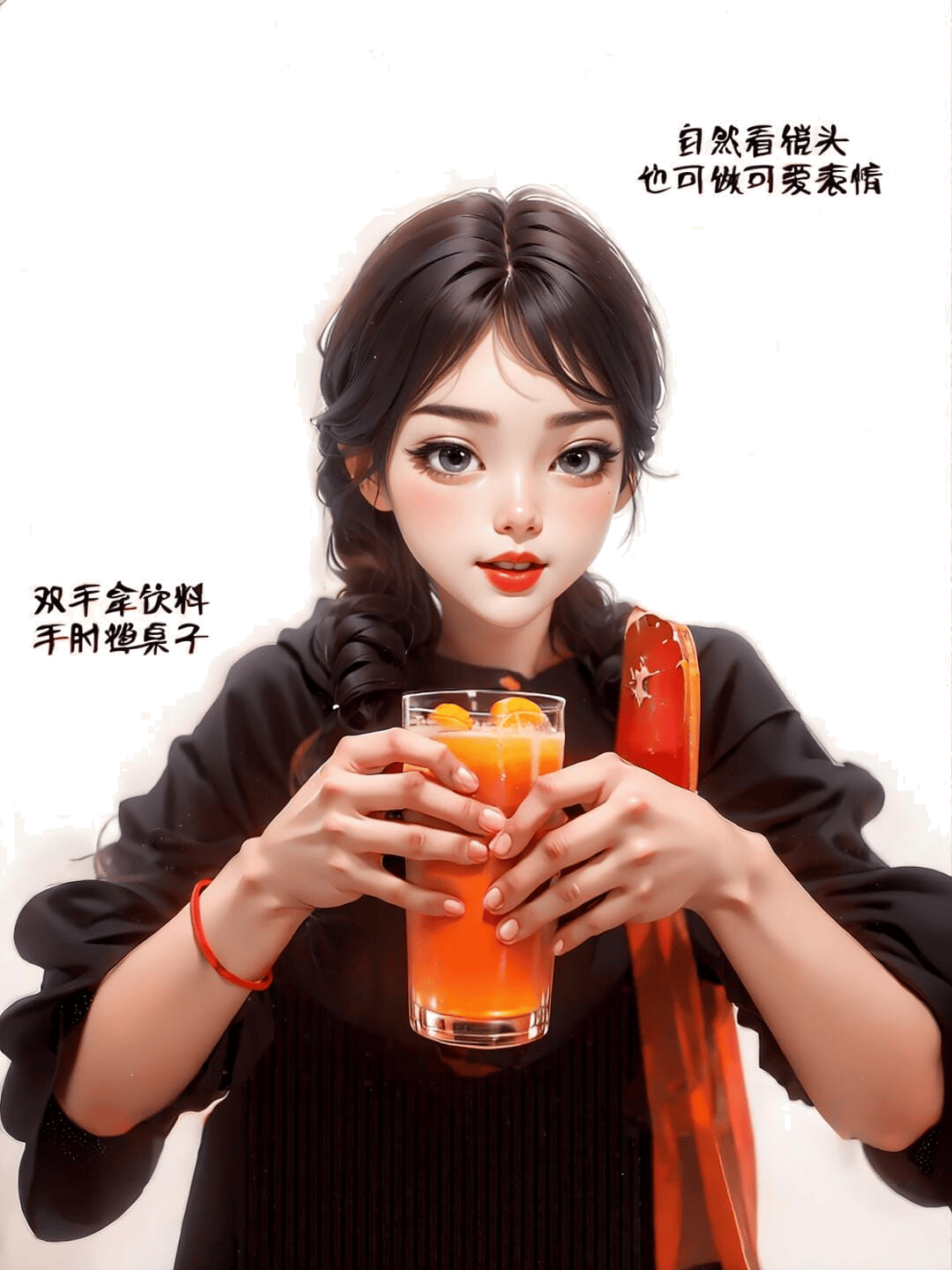 双手捧杯低头凝视