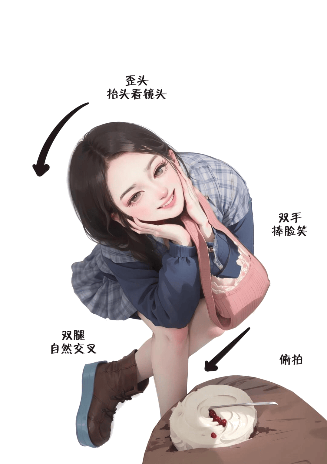 双手捧脸笑