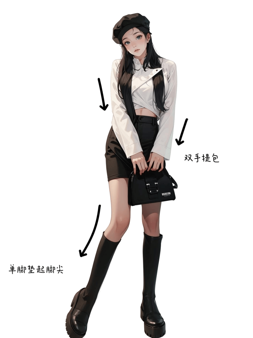 双手提包踮脚