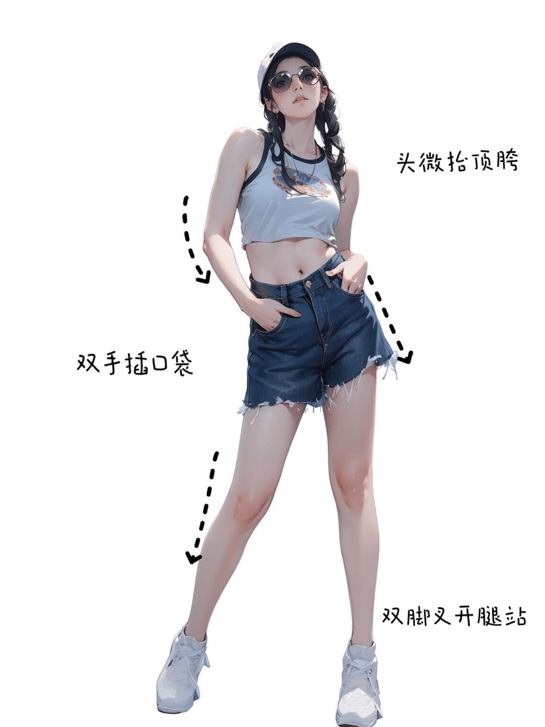 双手插兜叉腿站