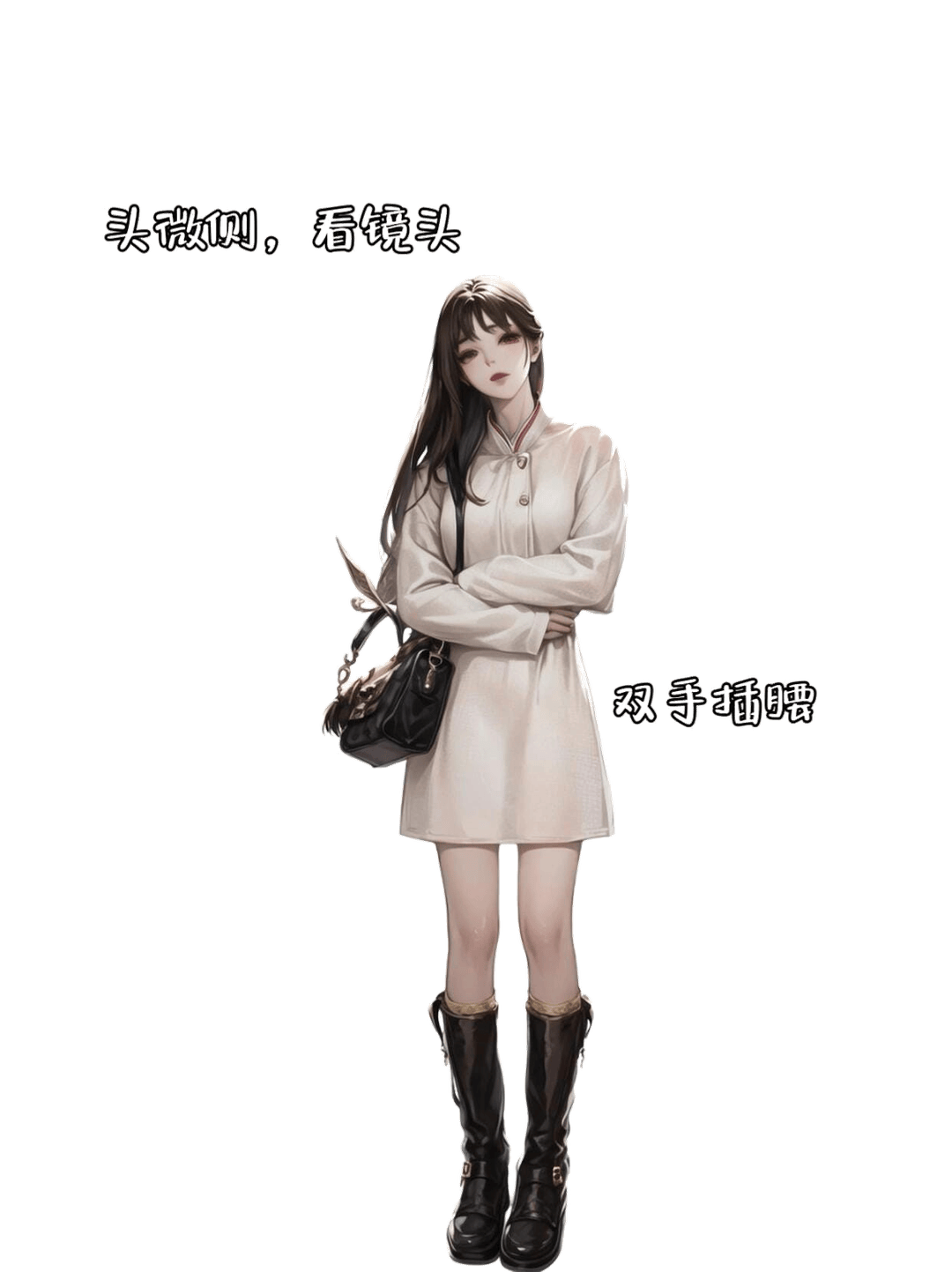 双手插腰侧头