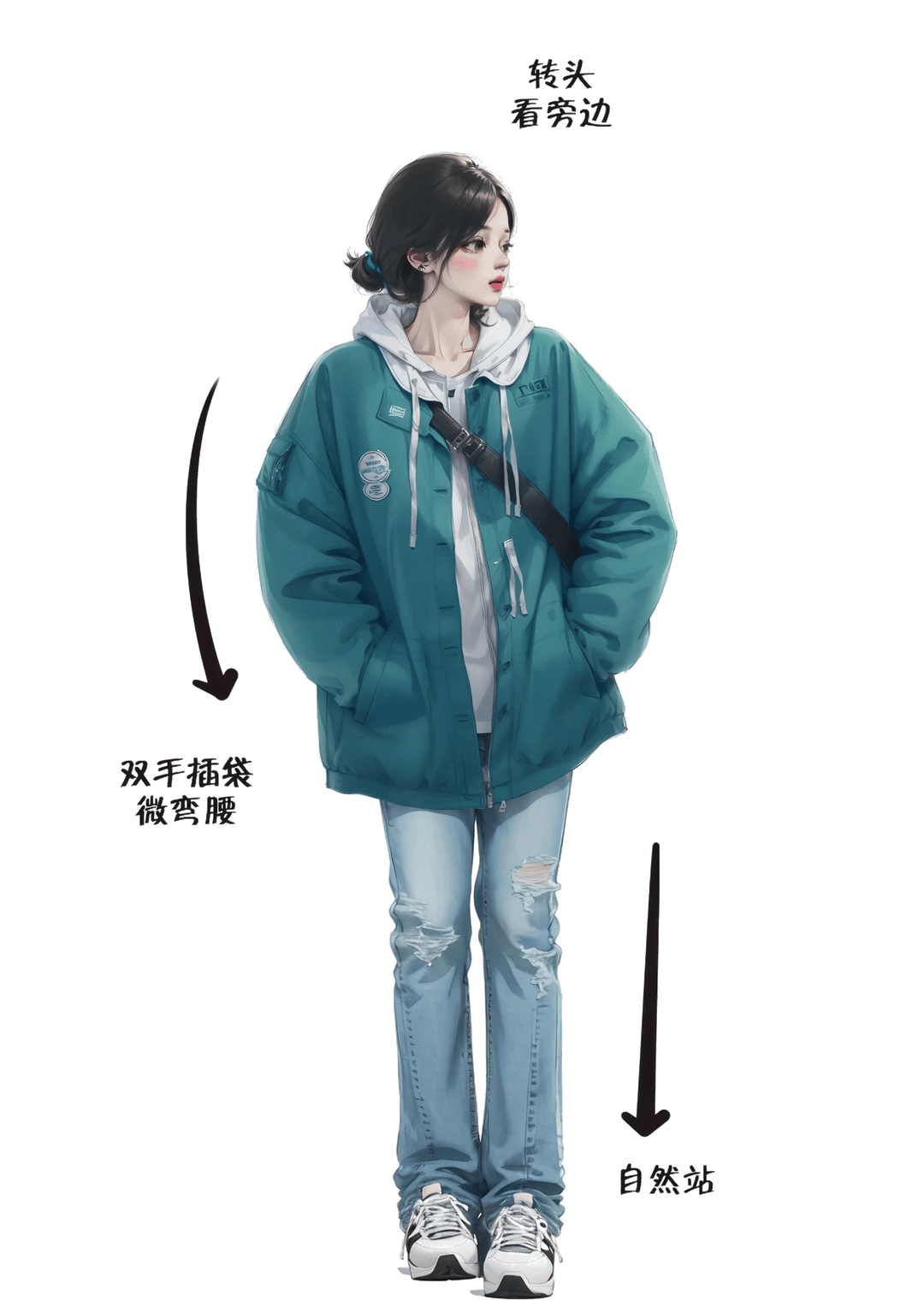 双手插袋侧身站