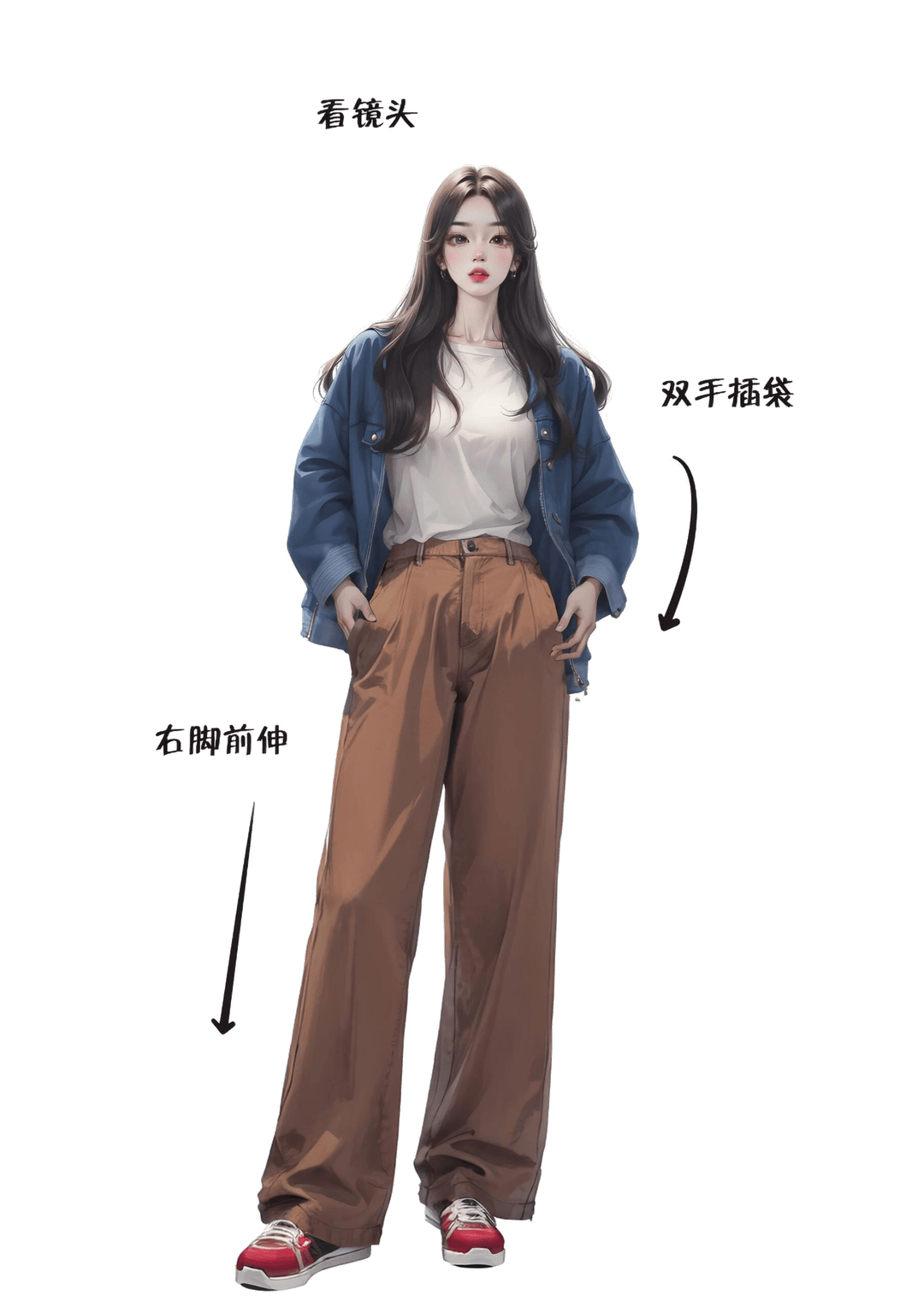 双手插袋前伸