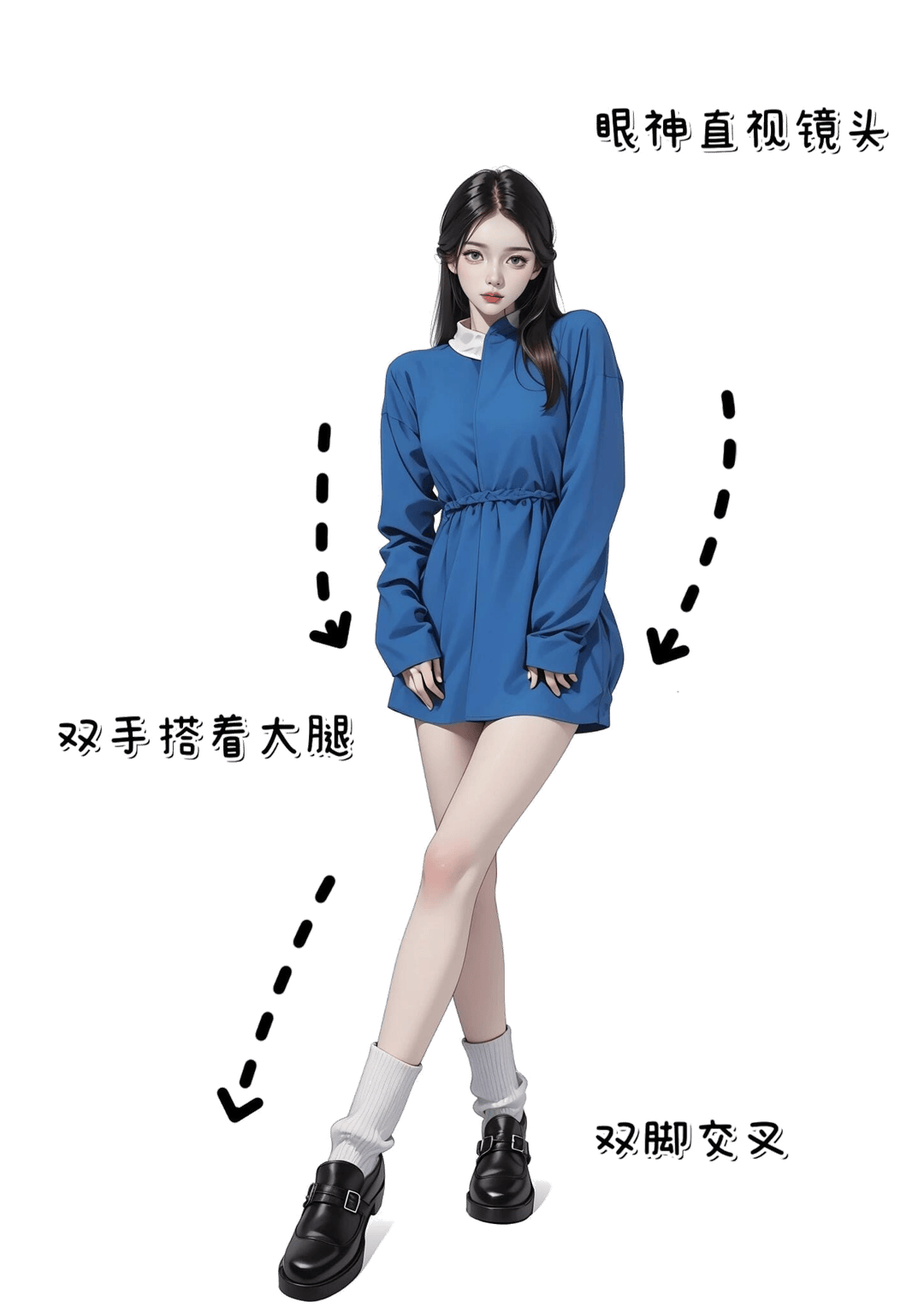双手搭腿站姿