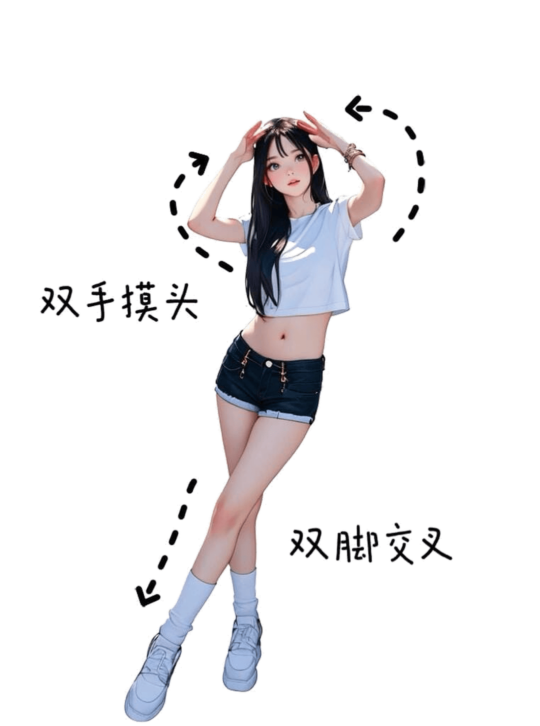 双手摸头双脚交叉