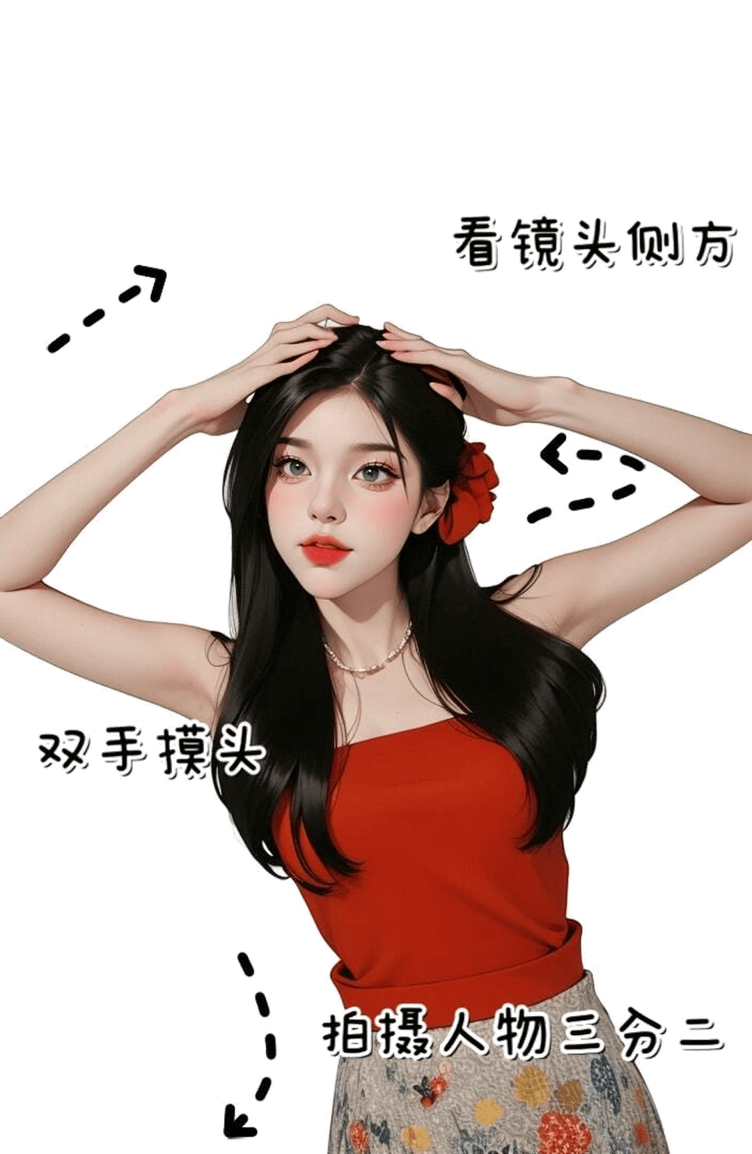 双手摸头甜美pose