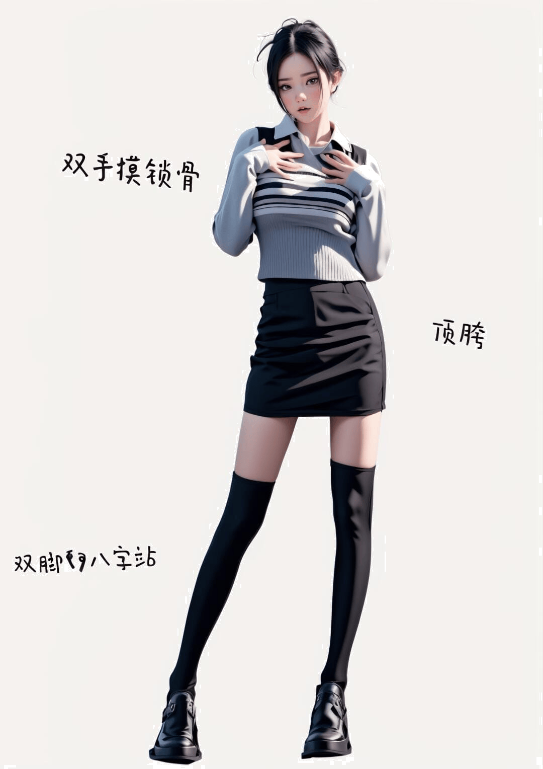 双手摸锁骨站姿