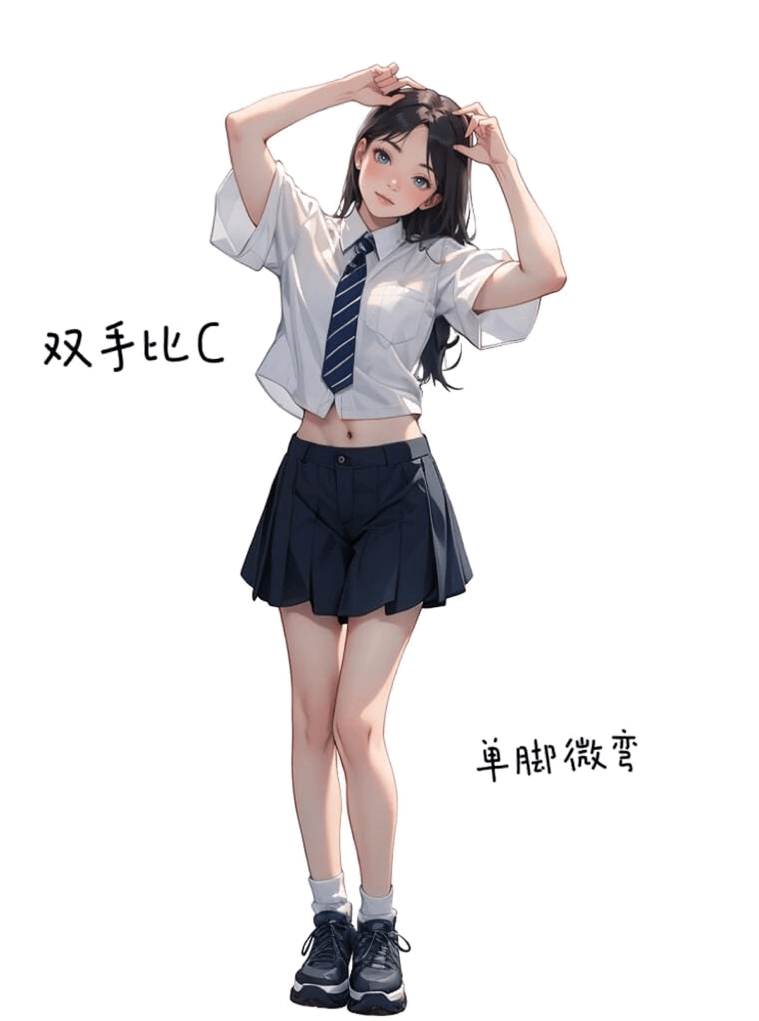 双手比C单脚微弯