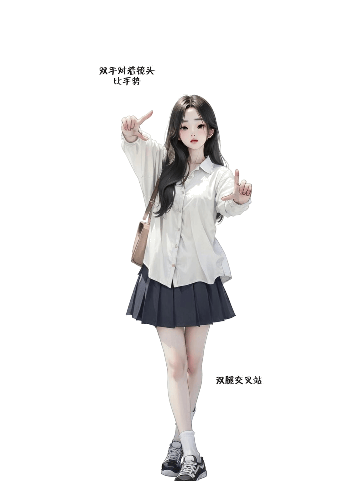 双手比手势交叉站