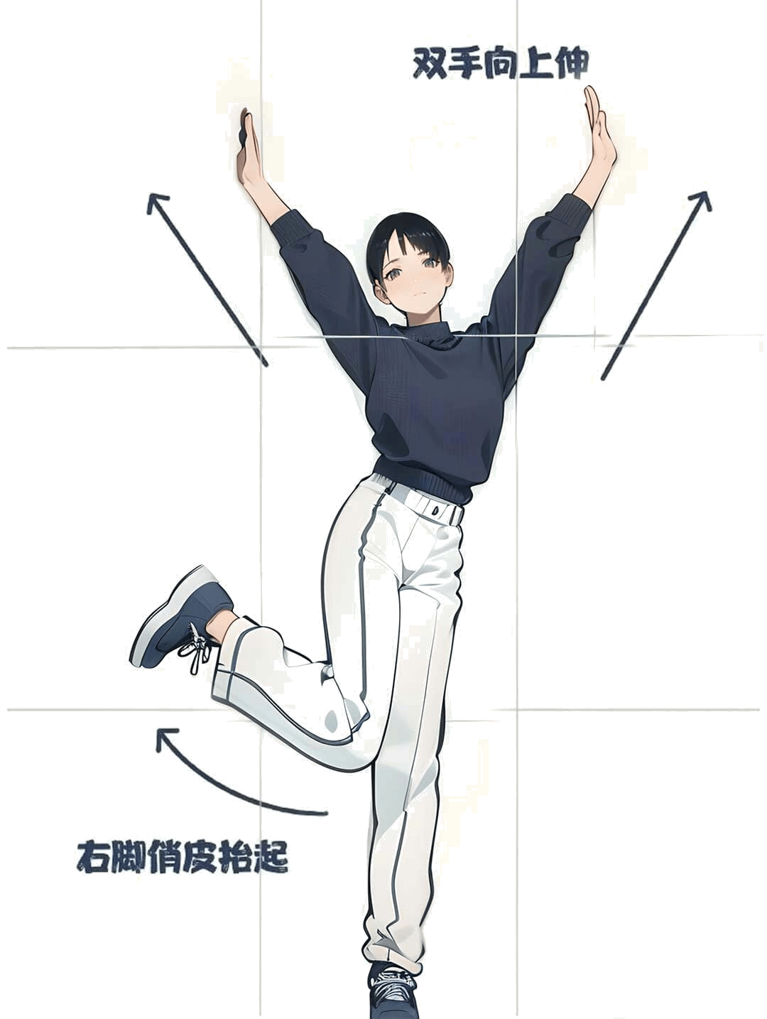 双手高举翘脚
