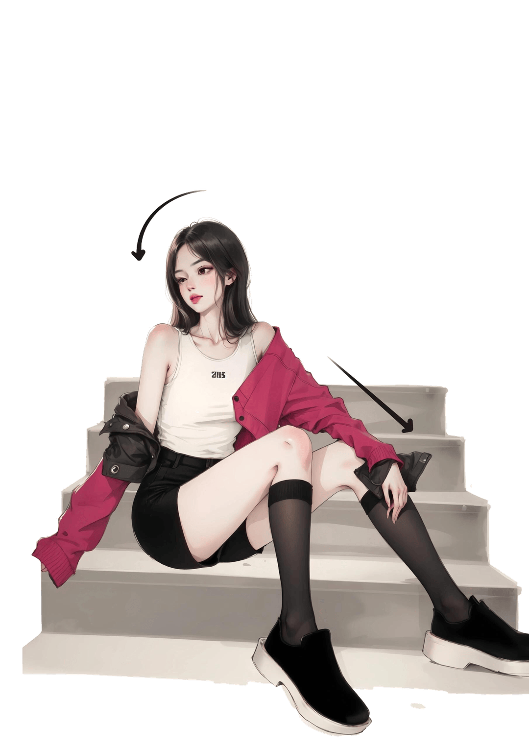 台阶翘腿坐姿