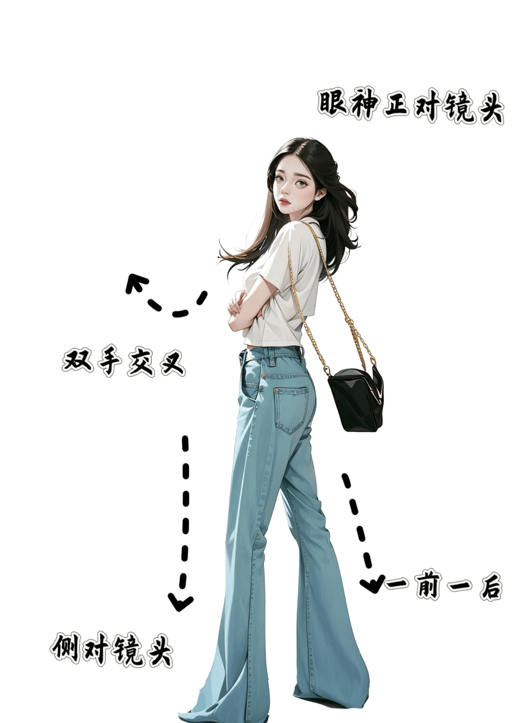 回眸交叉抱臂