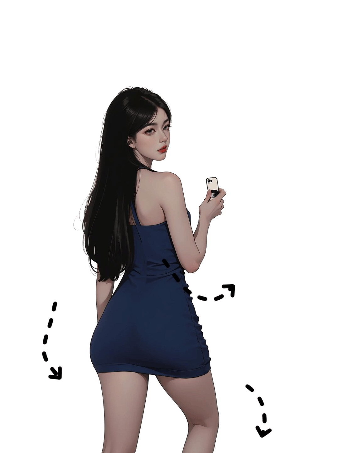 回眸持机站姿