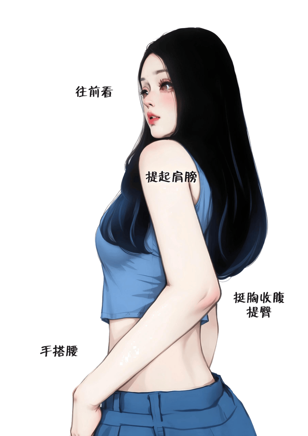 回眸搭腰侧身