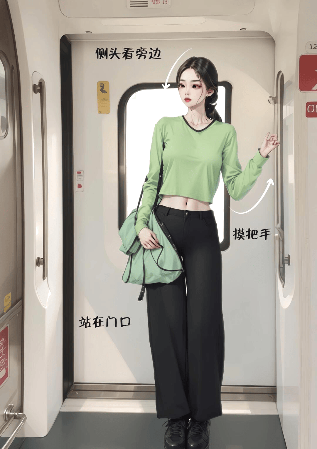 地铁门边侧身站立