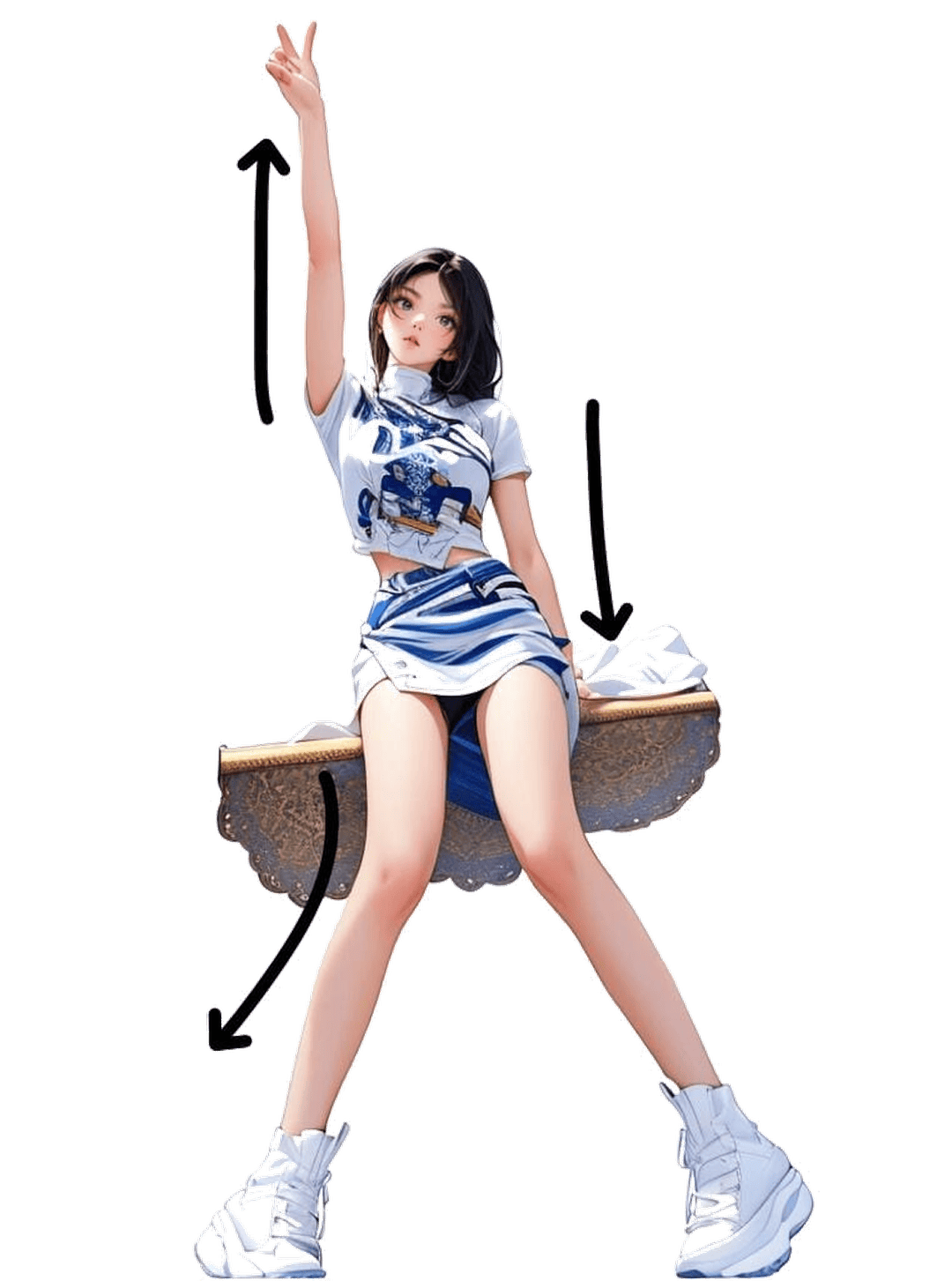 坐凳单手比耶