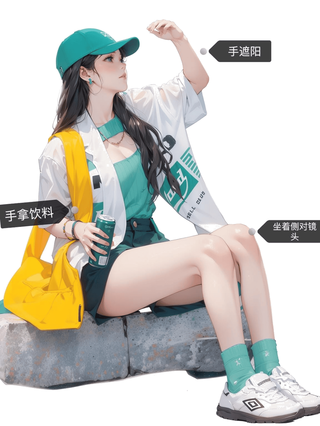 坐姿侧身遮阳