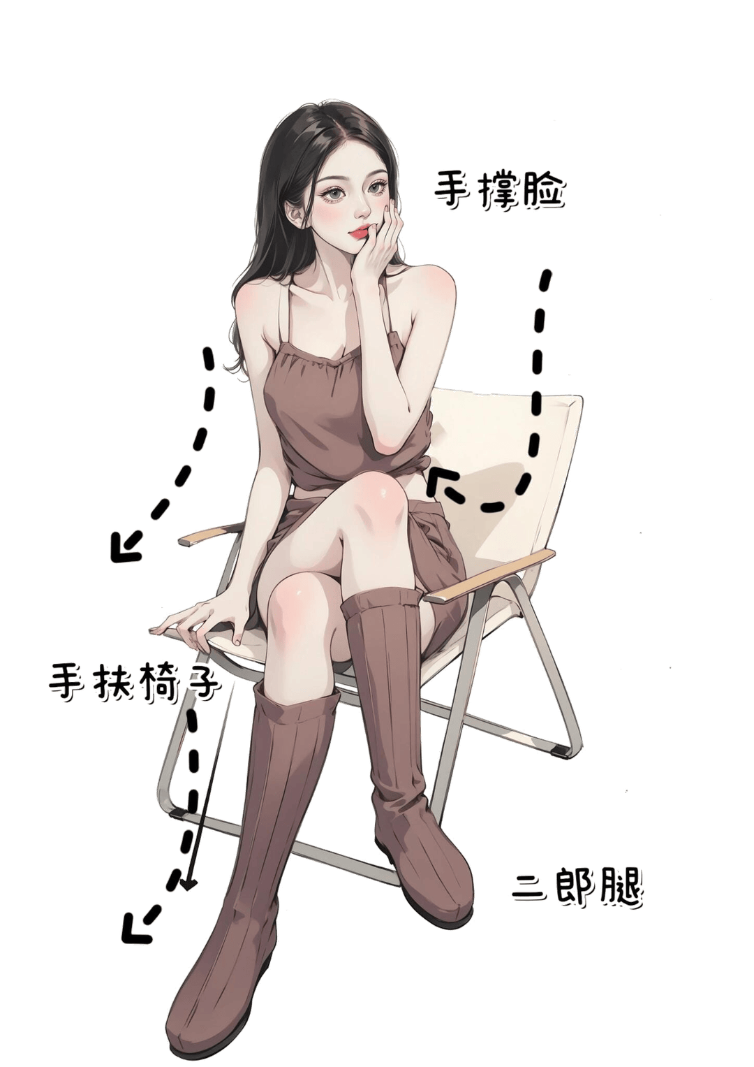坐姿托腮二郎腿