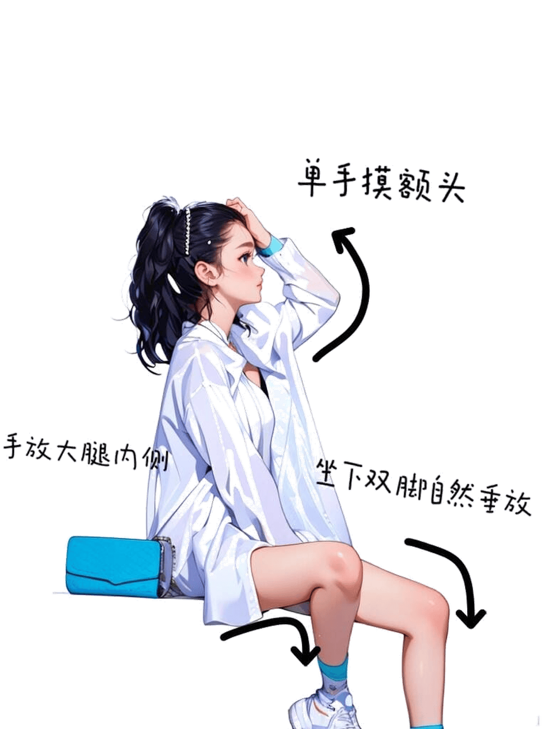 坐姿摸额侧望