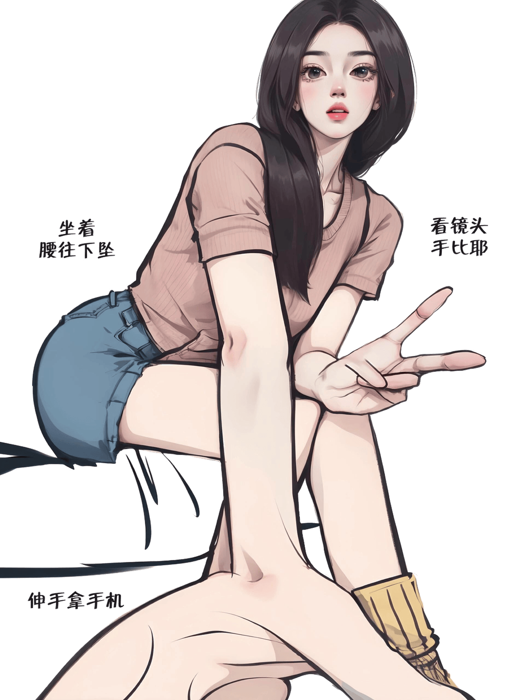 坐姿比耶拿手机