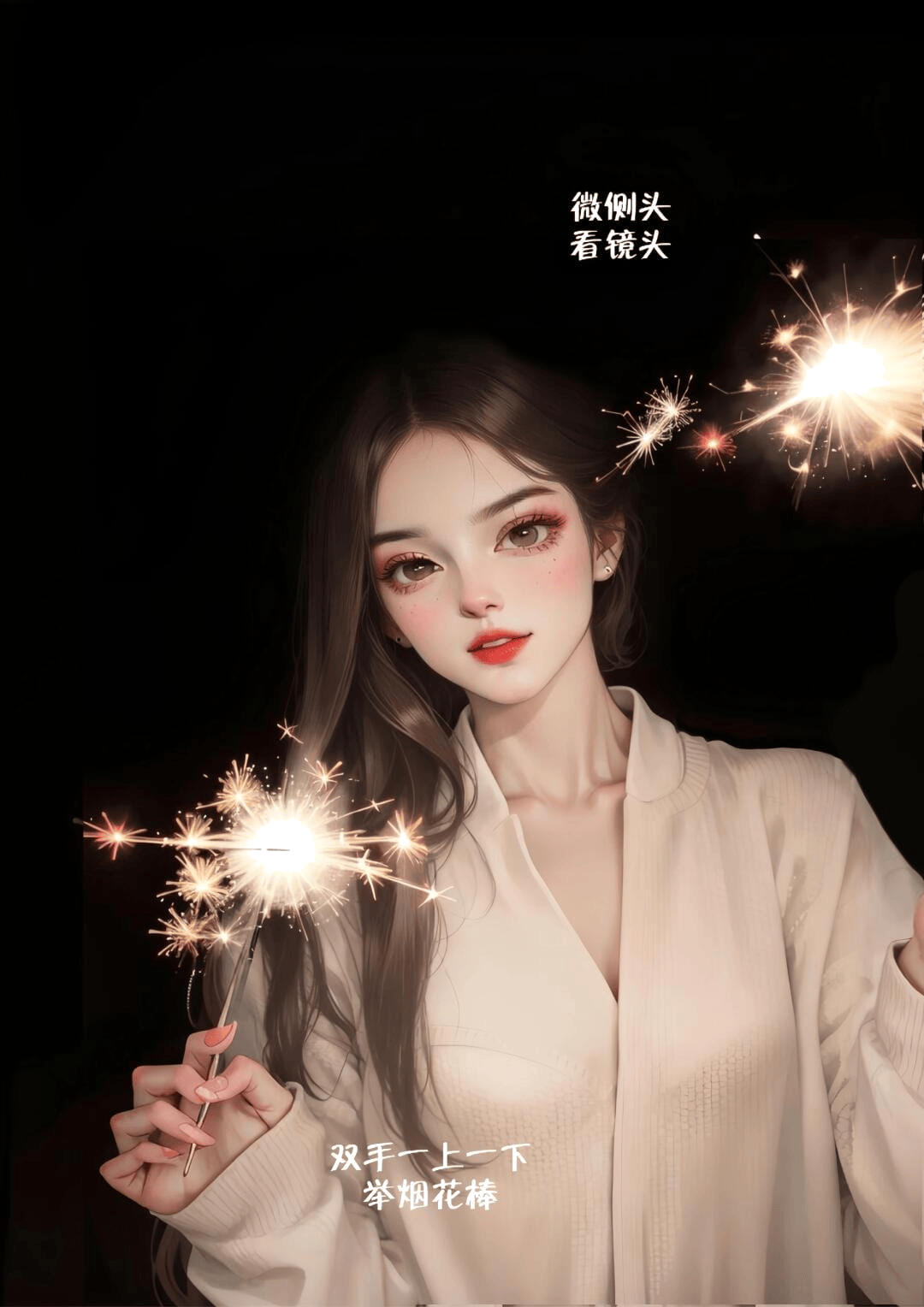 微侧头举烟花棒