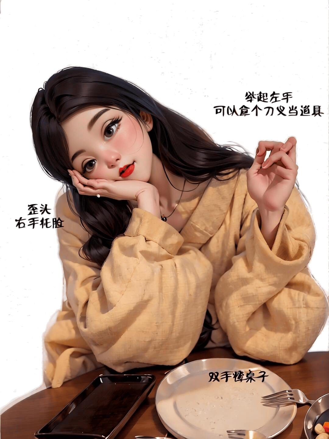 慵懒歪头托腮