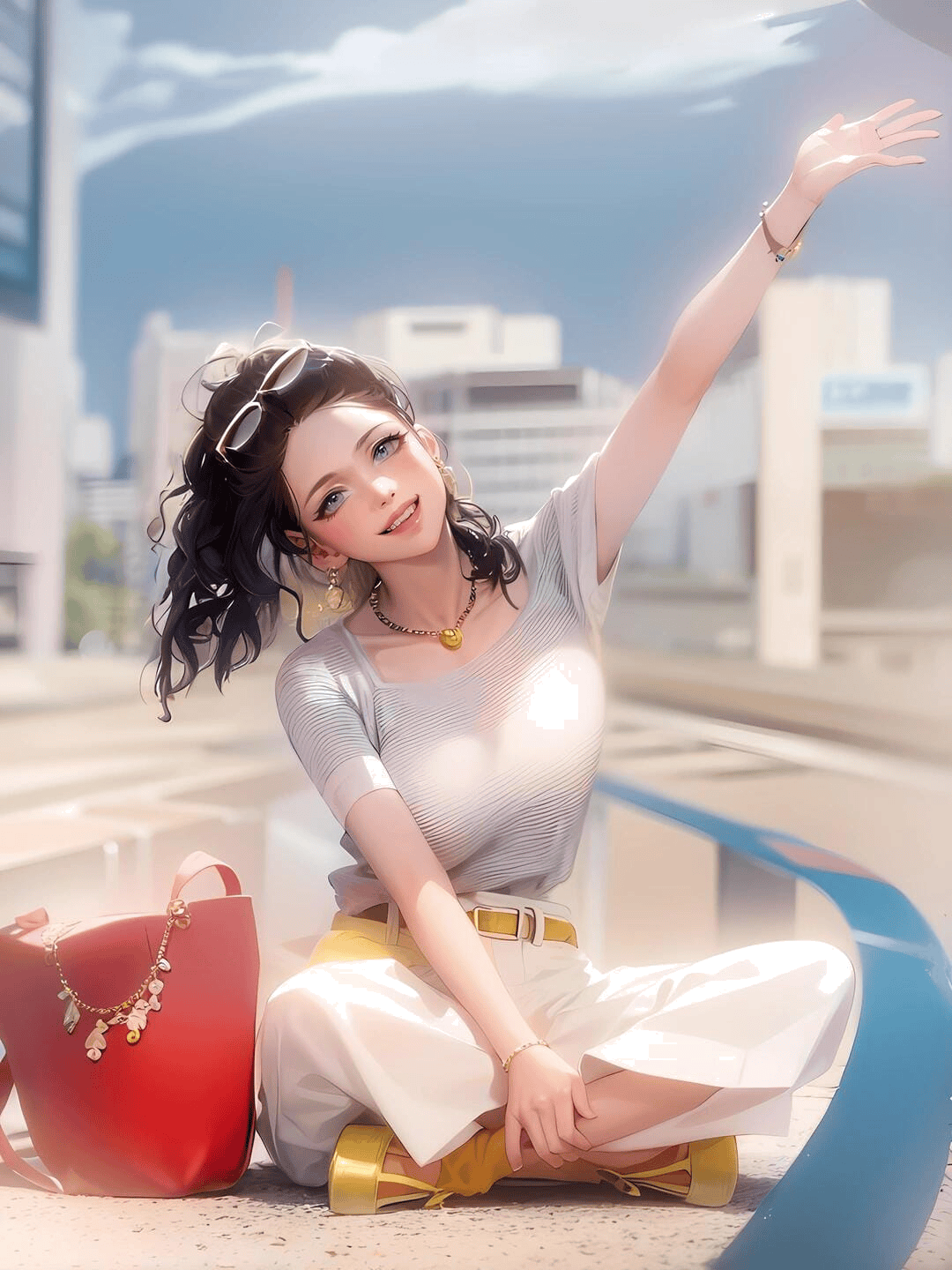 户外挥手打招呼