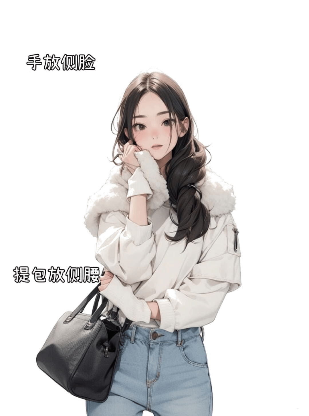 手托侧脸站姿