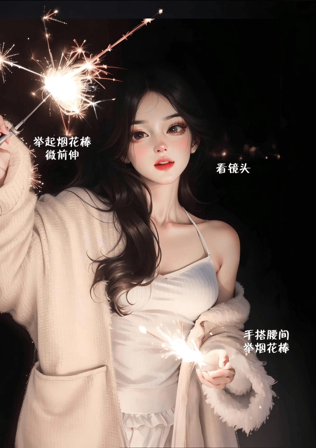 手持烟花少女