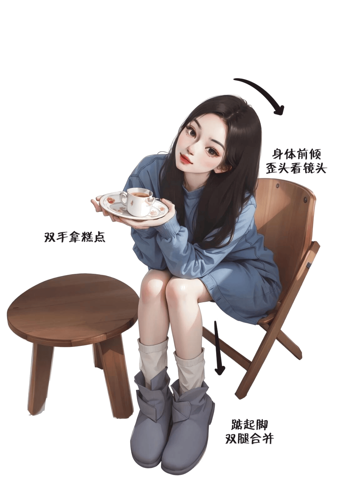 手持糕点坐姿