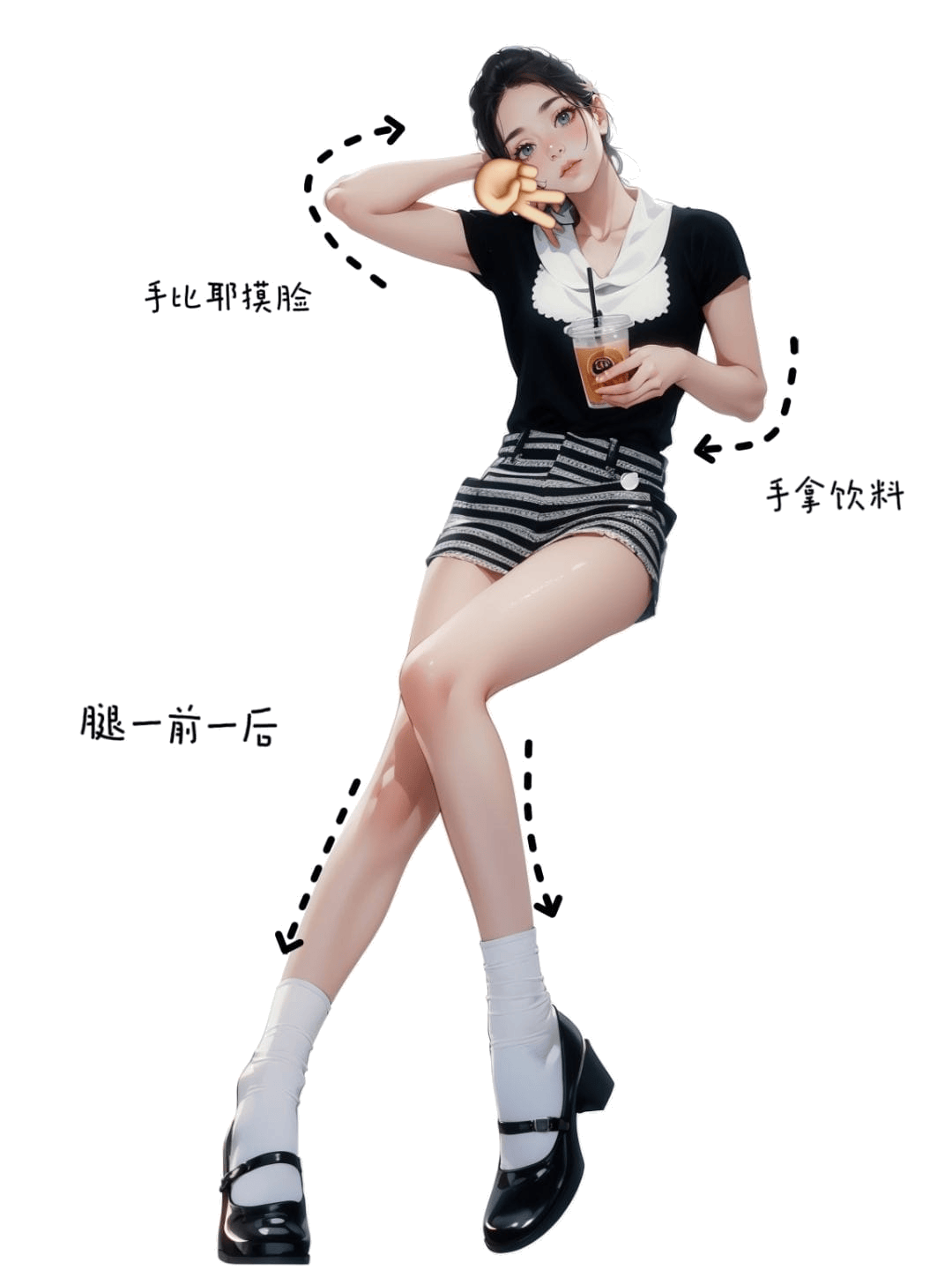 手持饮料比耶摸脸