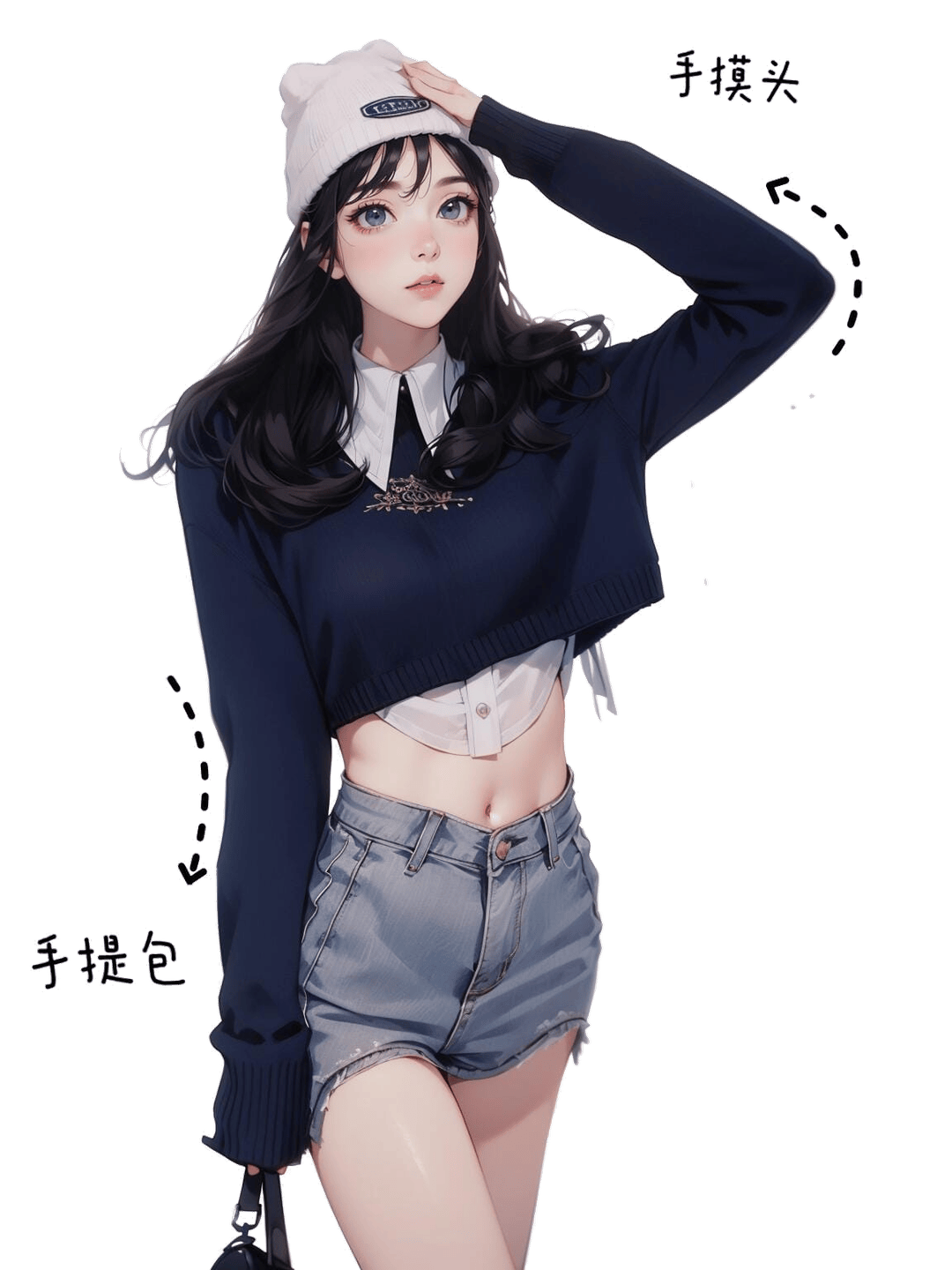 手摸头站立