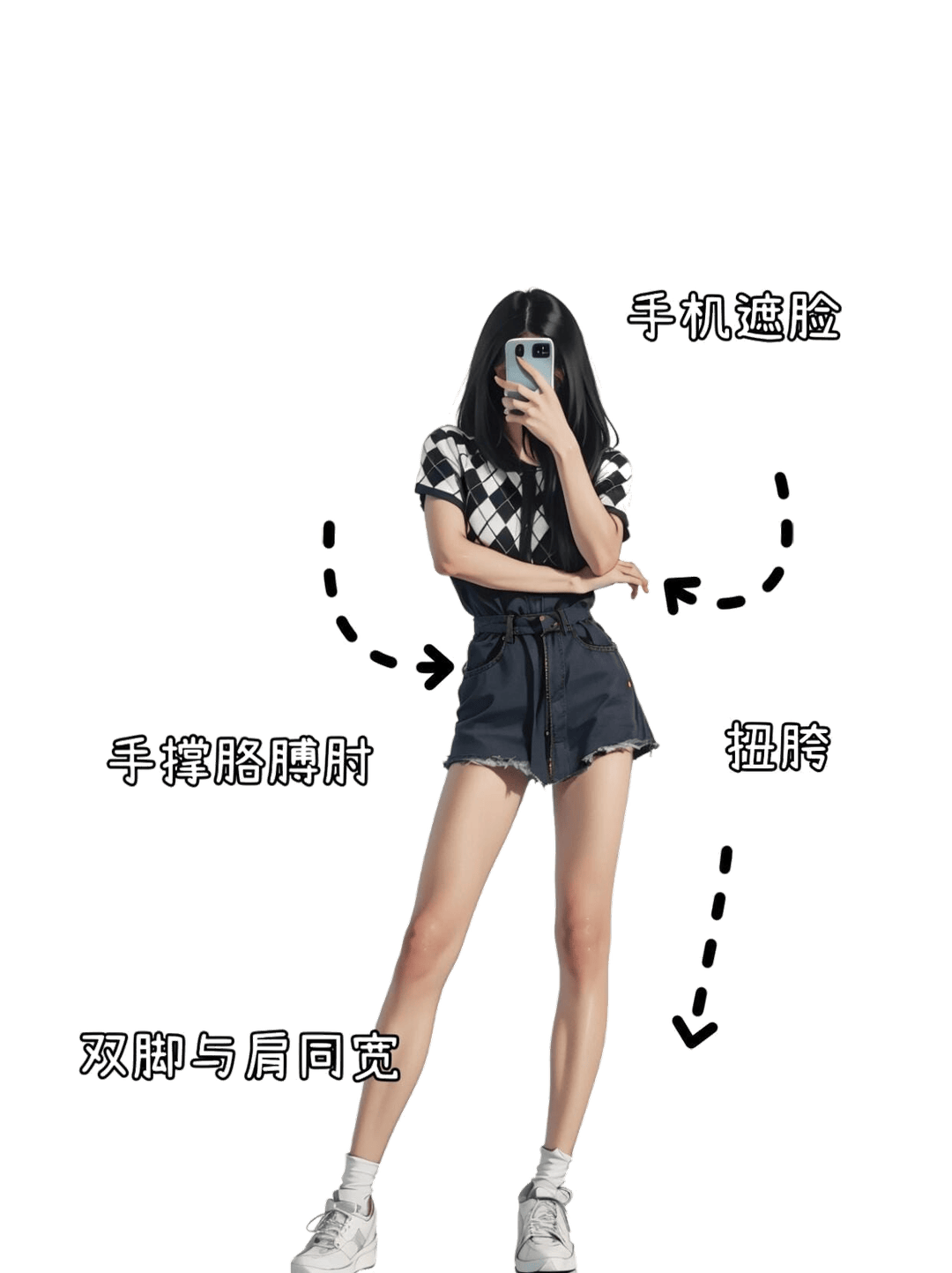 手机遮脸自拍站姿