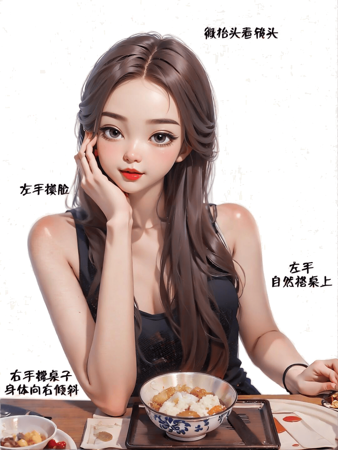 托腮侧倾坐姿