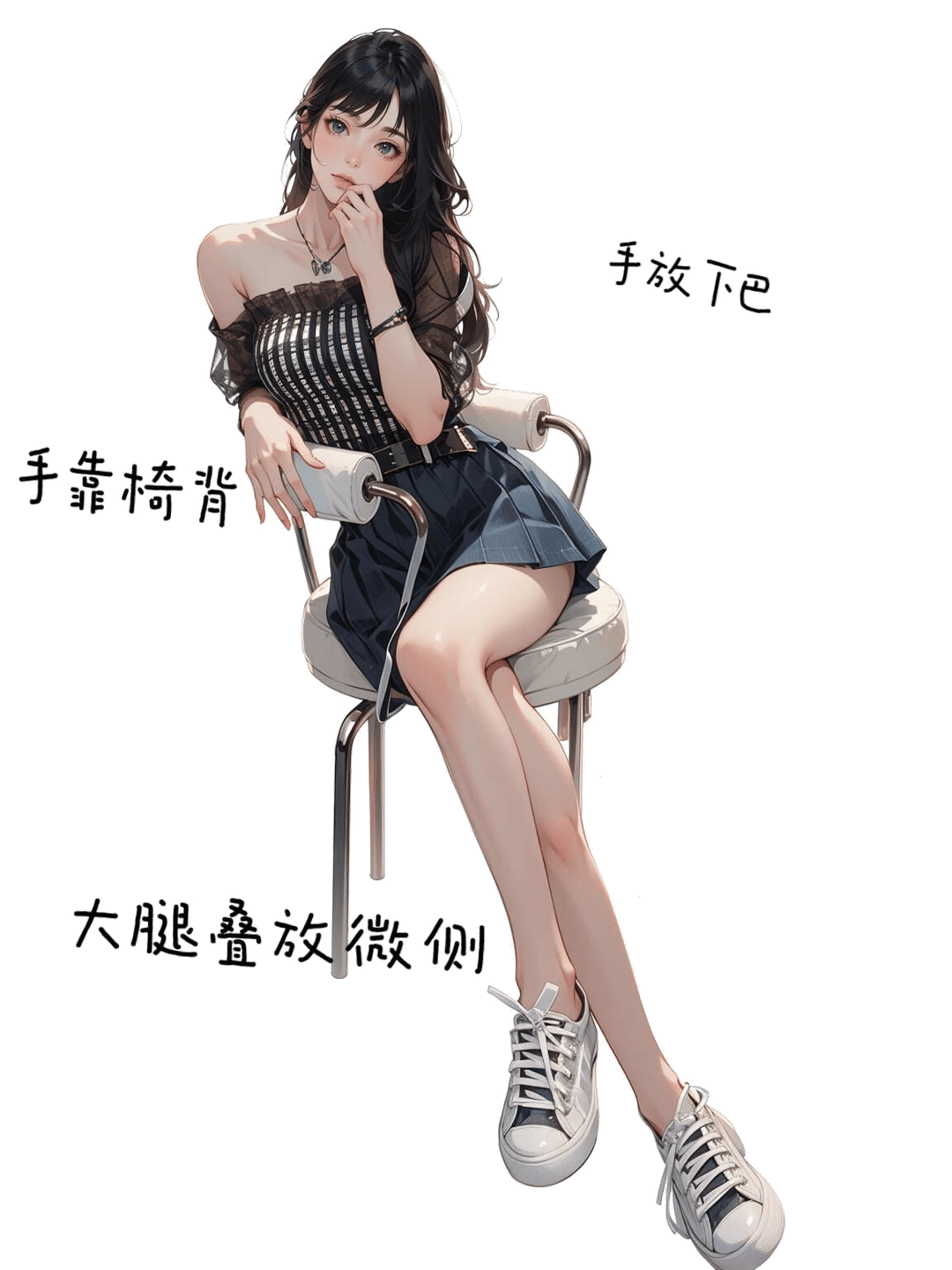 托腮侧坐姿态
