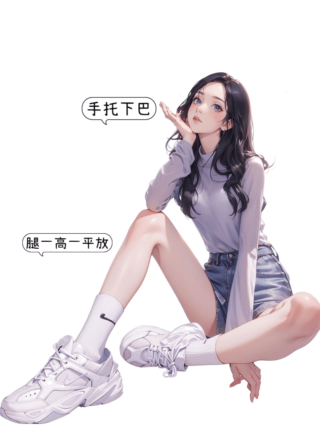 托腮高腿坐姿