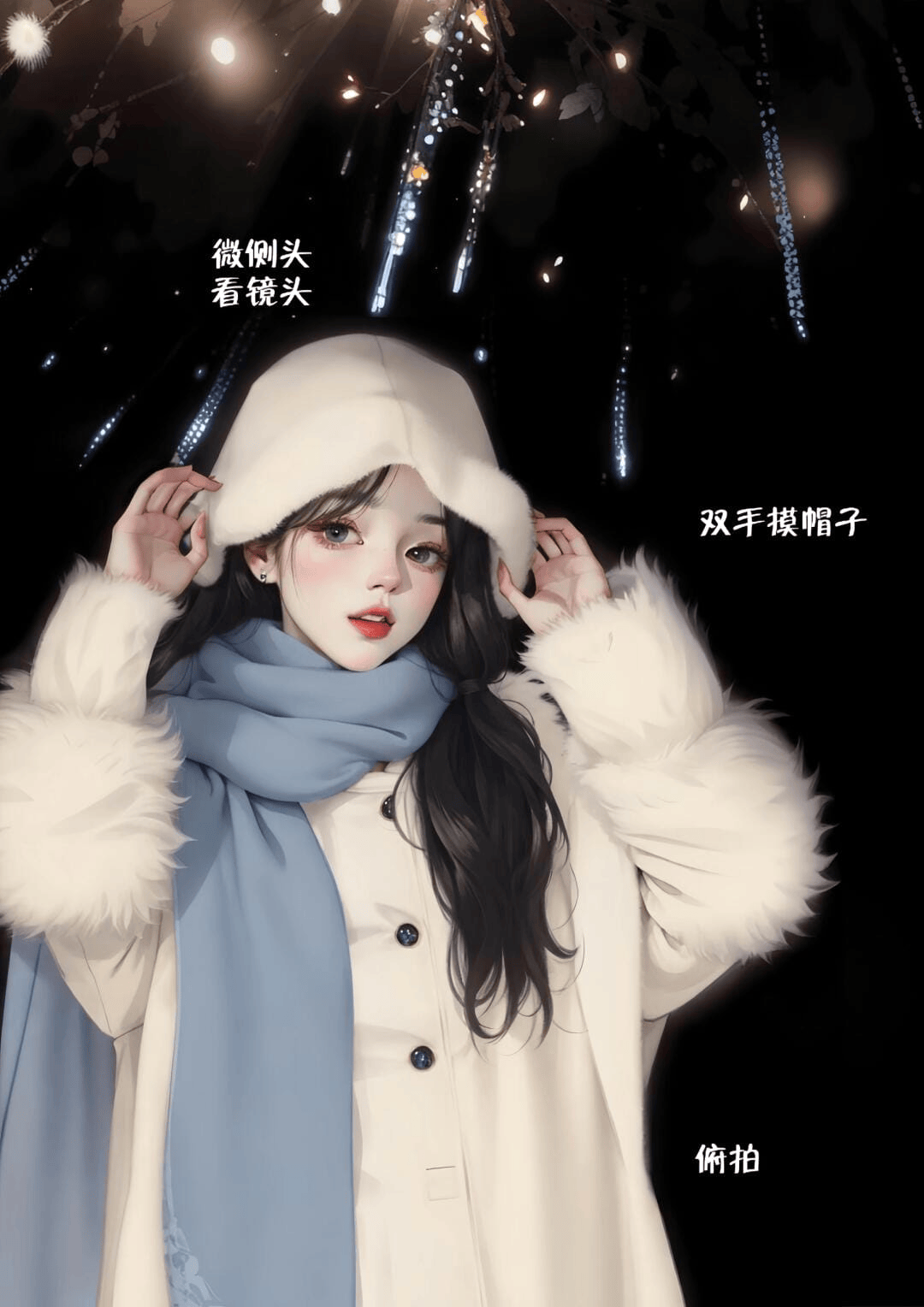 扶帽凝视少女