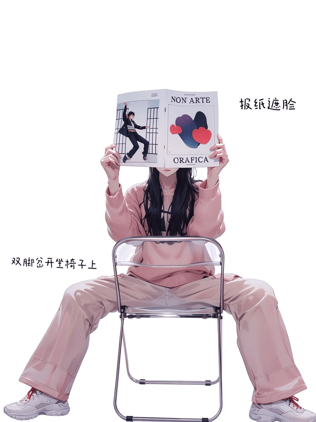 报纸遮面坐姿